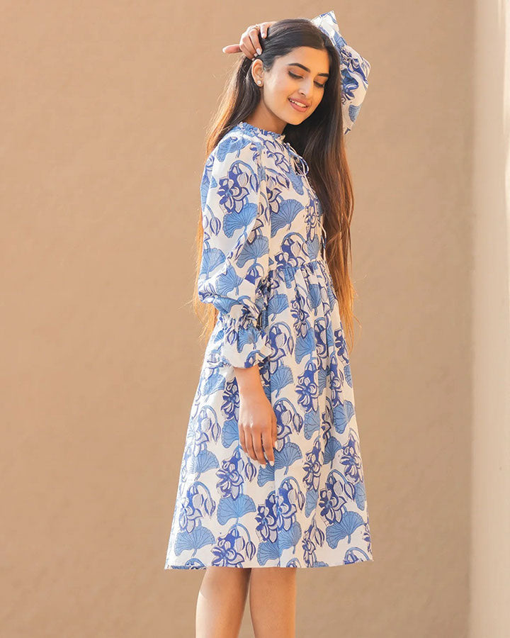 Indigo Lotus Tie-Up Dress