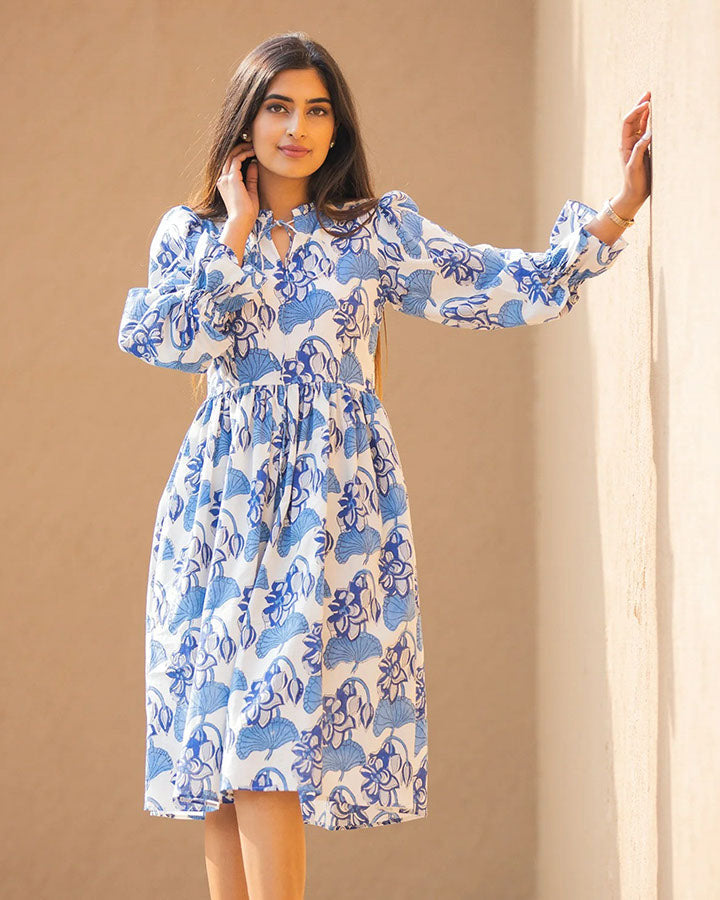 Indigo Lotus Tie-Up Dress