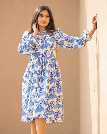 Indigo Lotus Tie-Up Dress