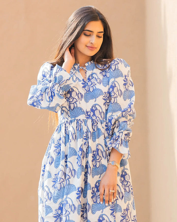 Indigo Lotus Tie-Up Dress