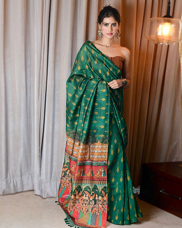 Green Ikat Pichwai Saree