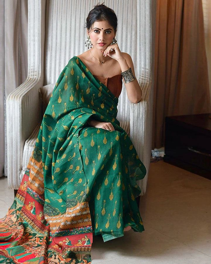 Green Ikat Pichwai Saree
