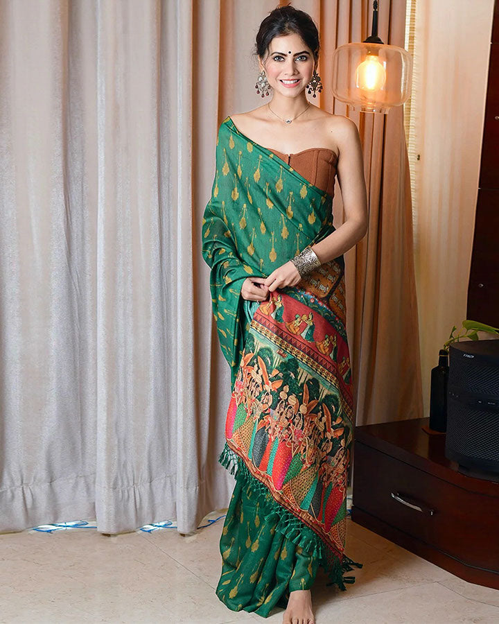 Green Ikat Pichwai Saree