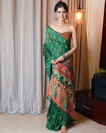 Green Ikat Pichwai Saree