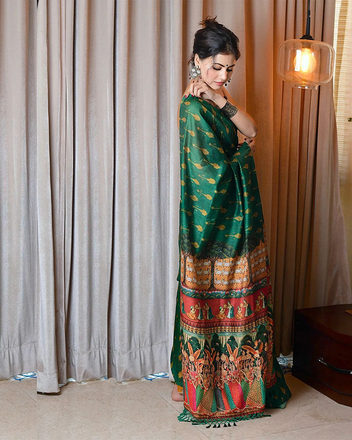 Green Ikat Pichwai Saree