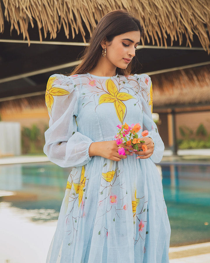 Blue Lilies Handpainted Doria Dress