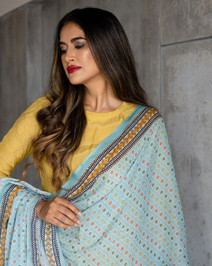 Mustard Muslin Patch Suit Set
