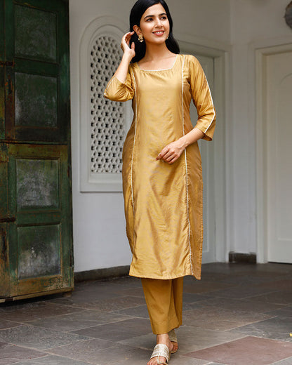 Chanderi Suit Set for Women with Red Dupatta | Designer Ethnic Kurta Set | Party Wear Suit Set | Ambraee