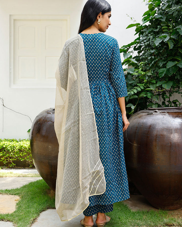 Blue Printed Gota Suit Set