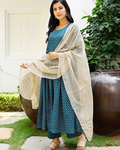 Blue Printed Gota Suit Set