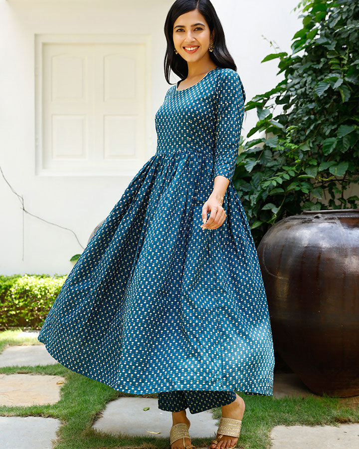 Blue Printed Gota Suit Set