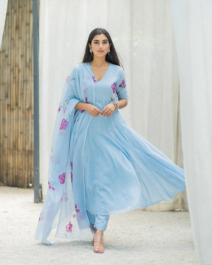 Blue Floral Handpainted Suit Set