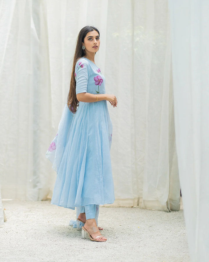 Blue Floral Handpainted Suit Set