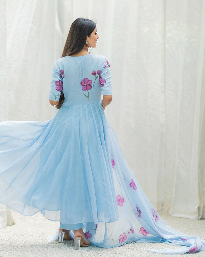Blue Floral Handpainted Suit Set