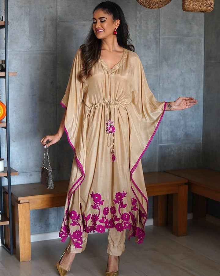 Beige Patchwork kurta set