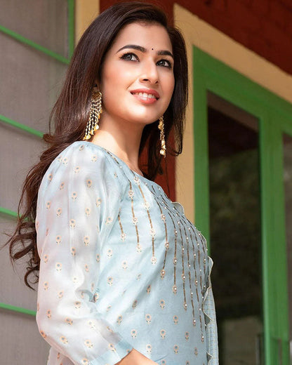 Blue suit with charming Chanderi patterns