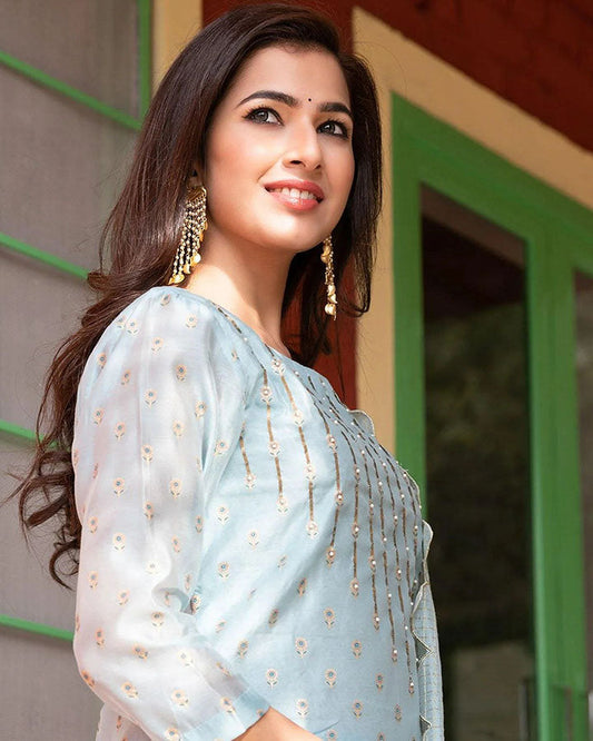 Blue suit with charming Chanderi patterns