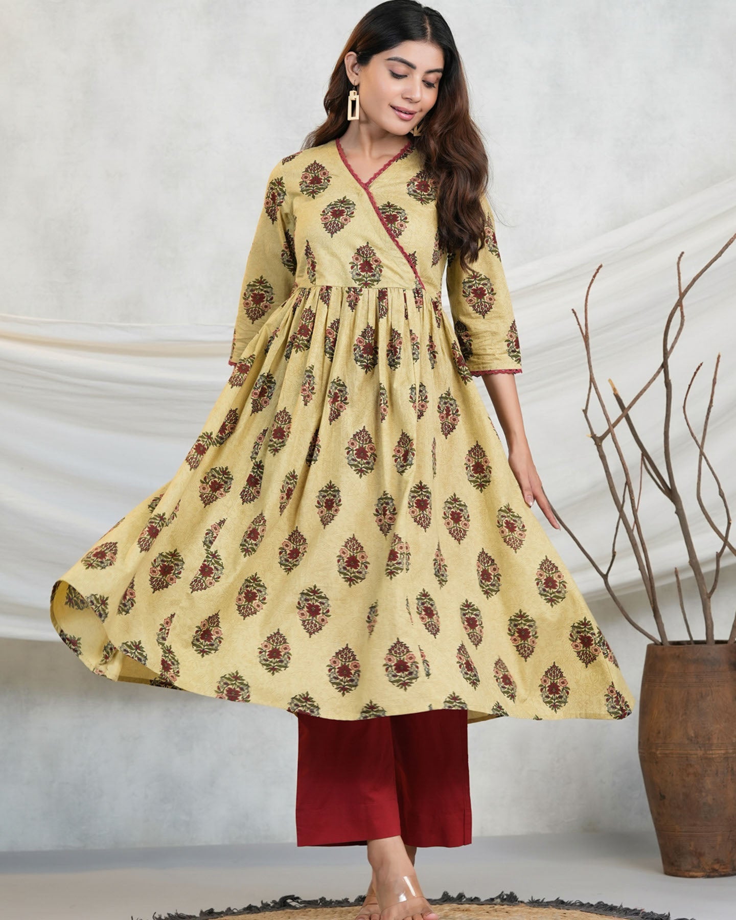 Beige Boota Kurta Set