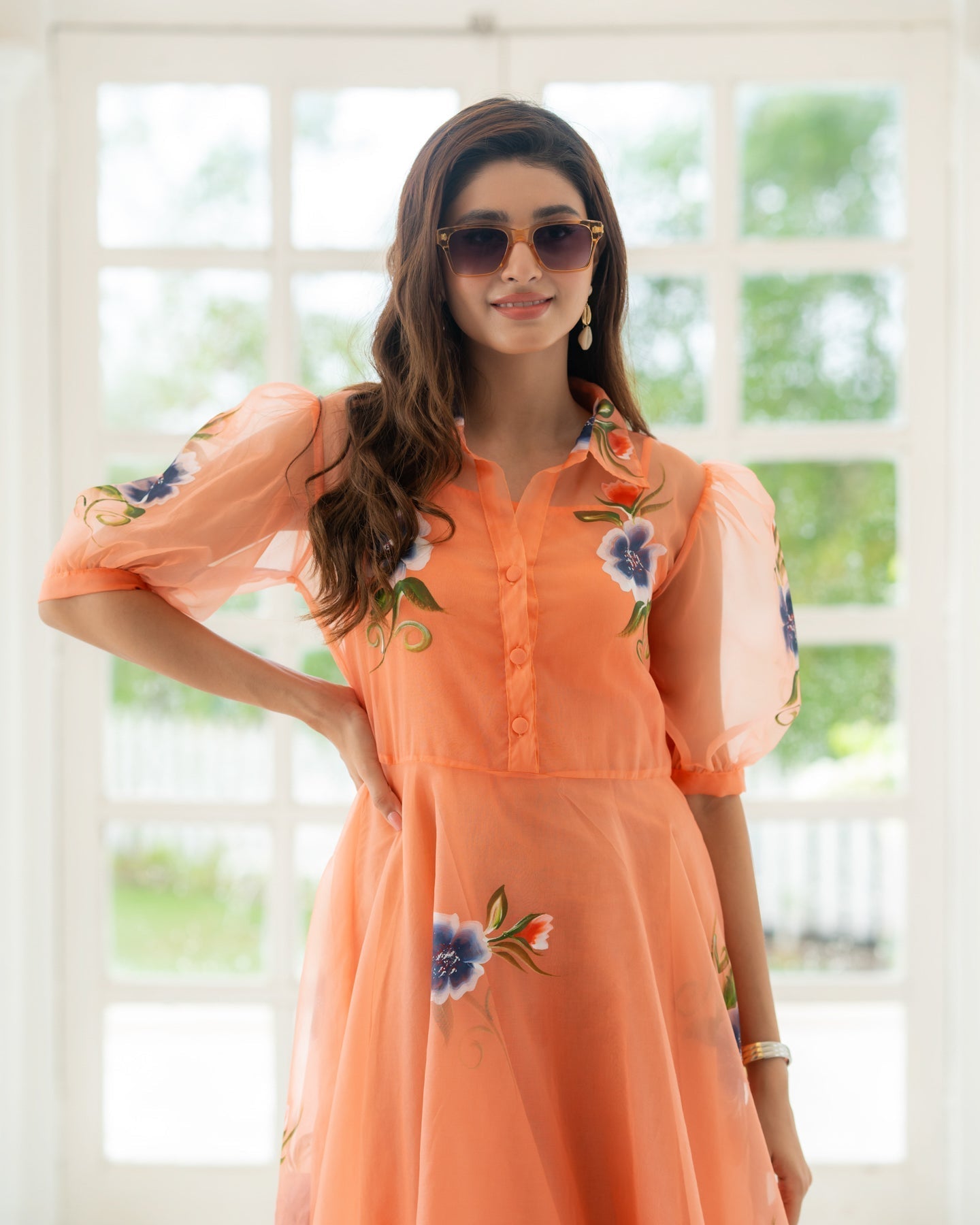 PEACH HANDPAINTED MAXI DRESS