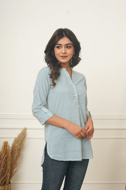 Blue Stripes Short Kurta