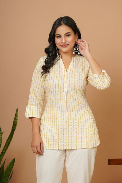 Off White Tribal Short Kurta