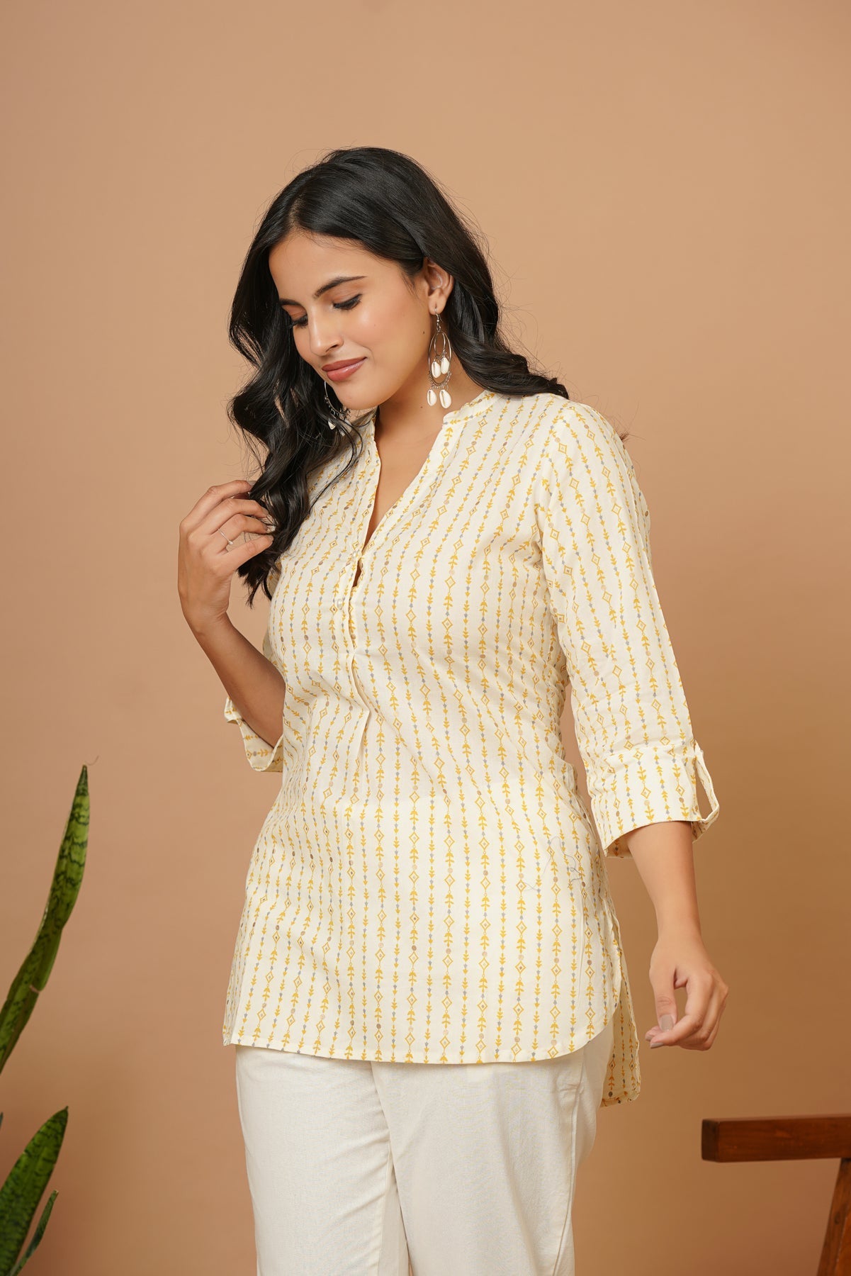 Off White Tribal Short Kurta