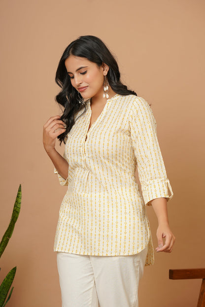 Off White Tribal Short Kurta
