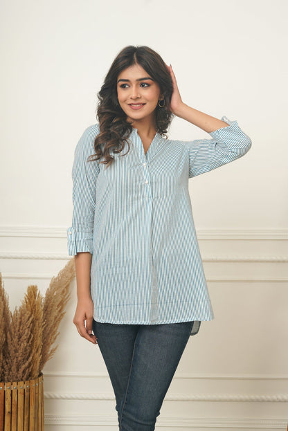 Blue Stripes Short Kurta