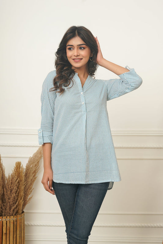 Blue Stripes Short Kurta