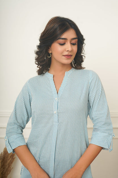 Blue Stripes Short Kurta