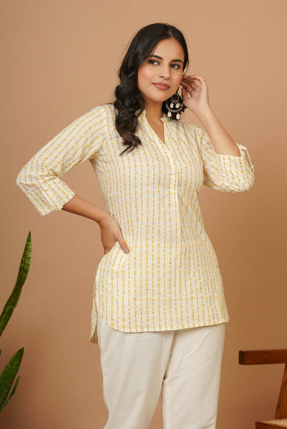 Off White Tribal Short Kurta