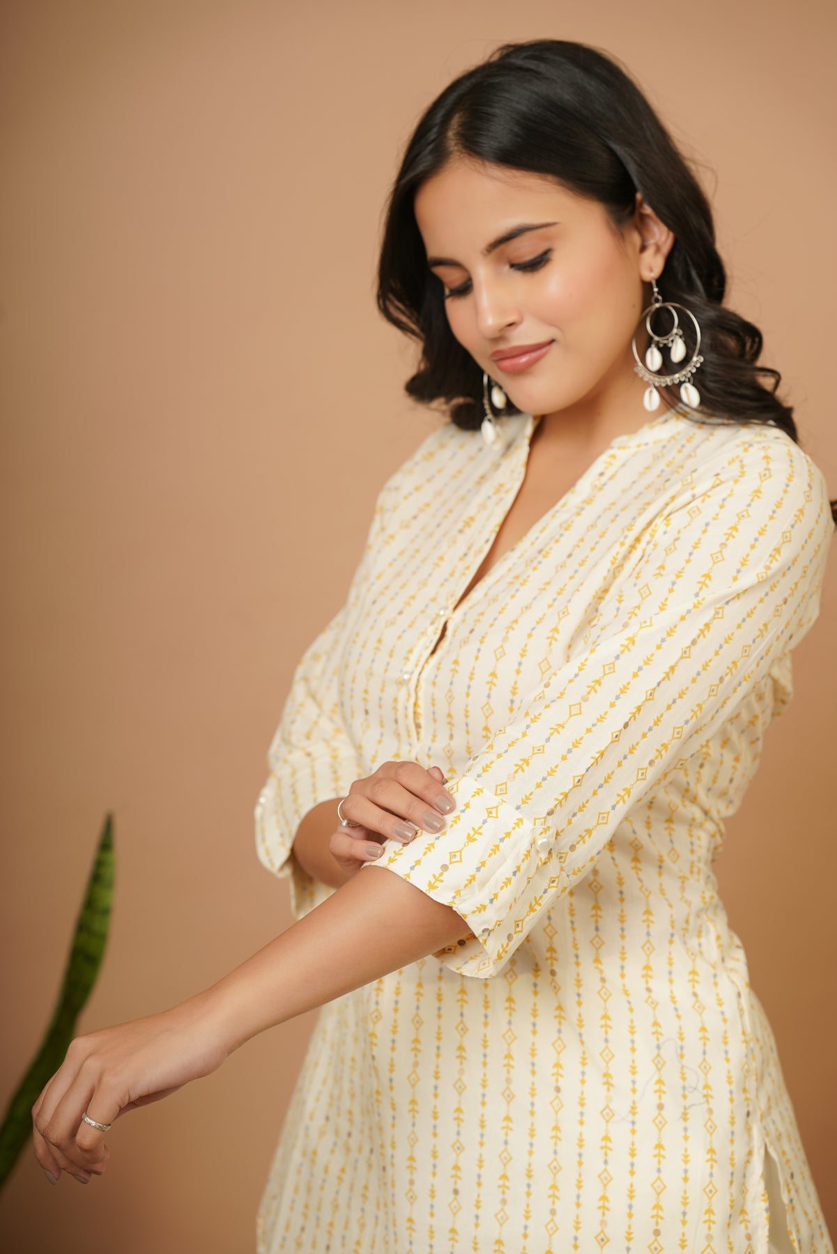 Off White Tribal Short Kurta