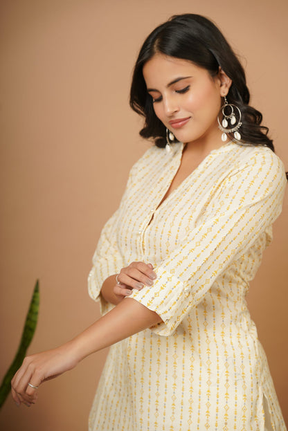 Off White Tribal Short Kurta
