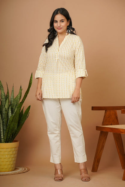 Off White Tribal Short Kurta