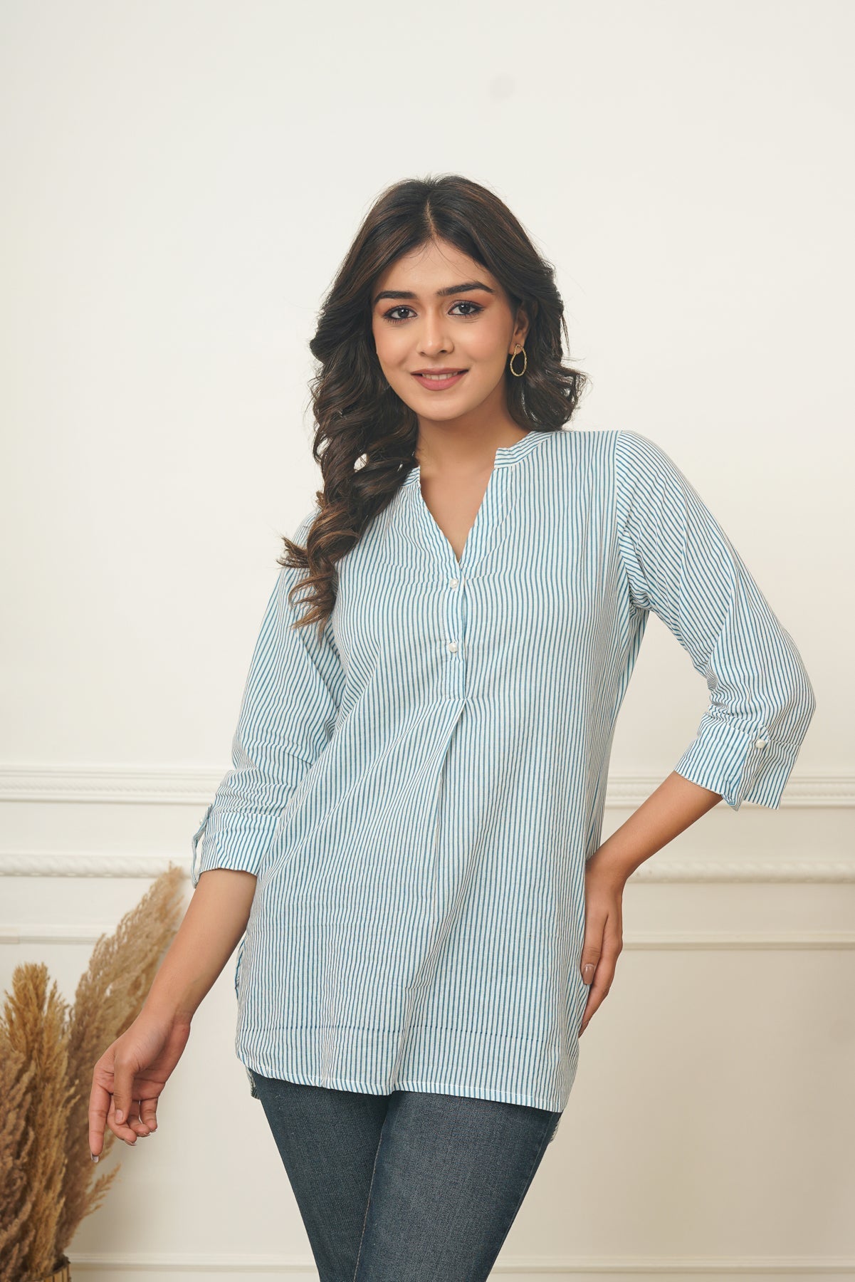 Blue Stripes Short Kurta