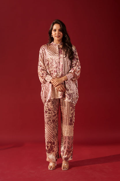 Ivory Lilac Print Platter Shirt Set