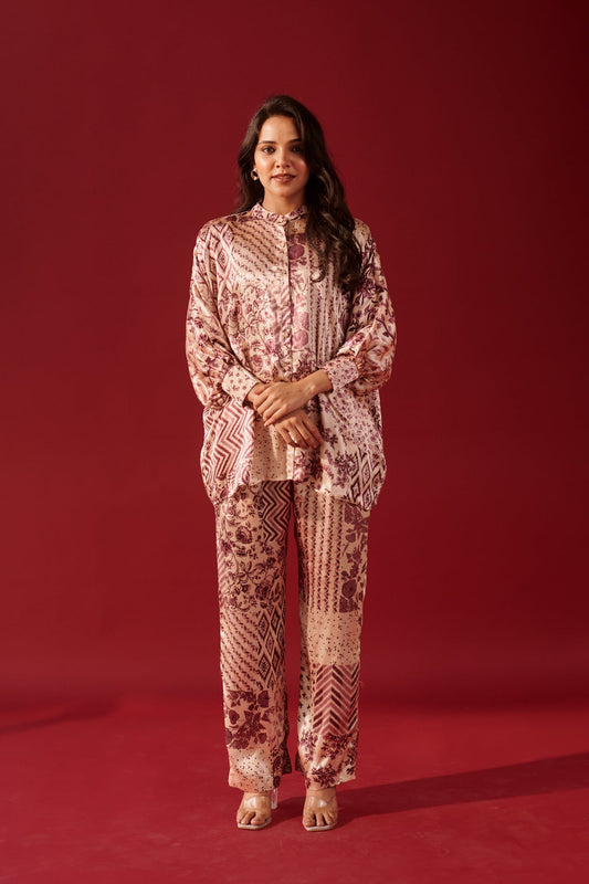 Ivory Lilac Print Platter Shirt Set