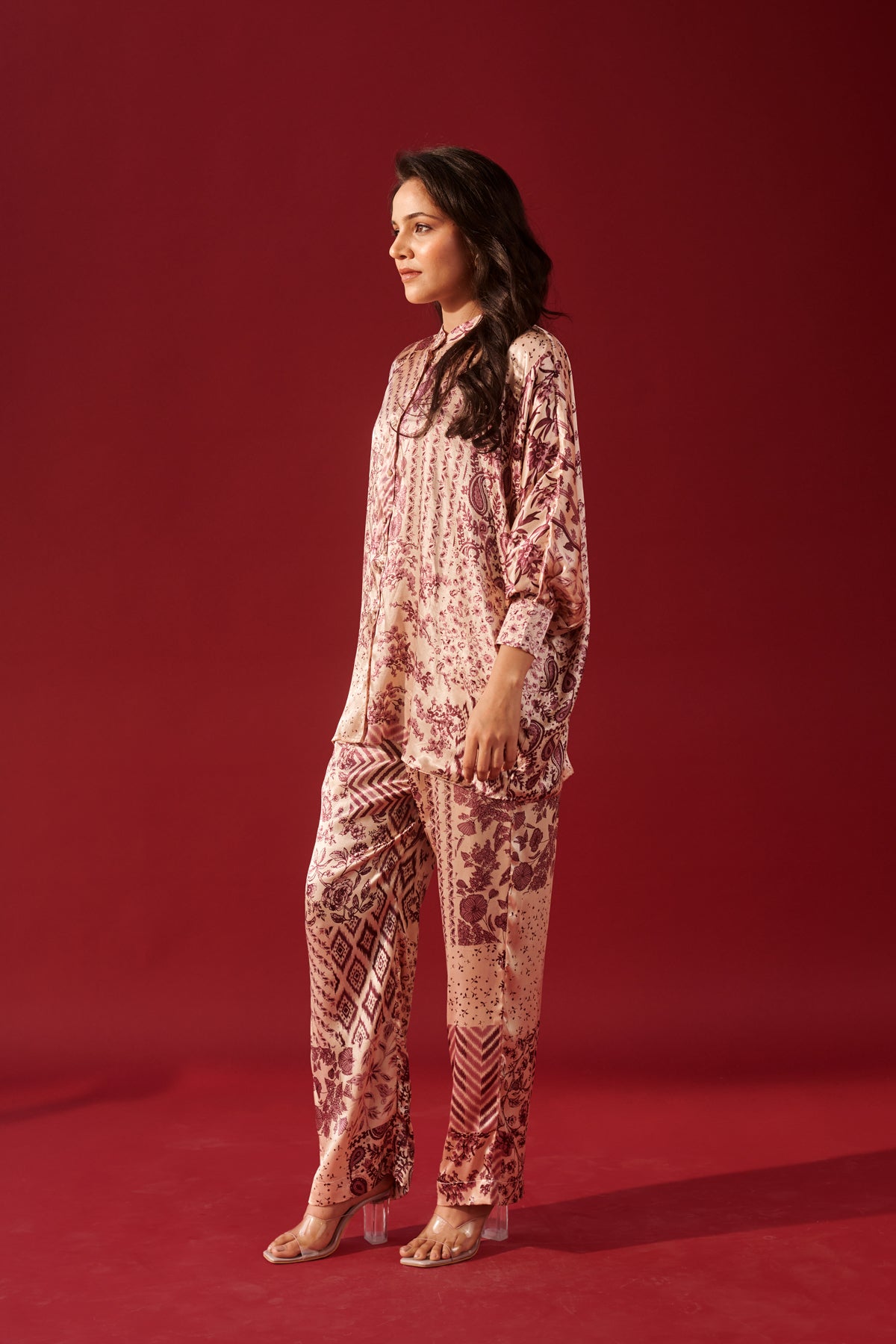 Ivory Lilac Print Platter Shirt Set