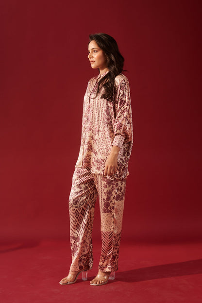 Ivory Lilac Print Platter Shirt Set