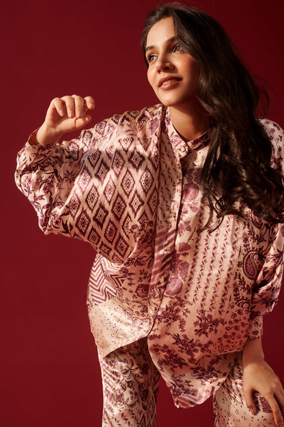 Ivory Lilac Print Platter Shirt Set