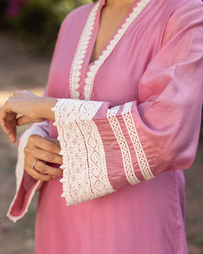 Dazzle Pink Lace Kurta Set