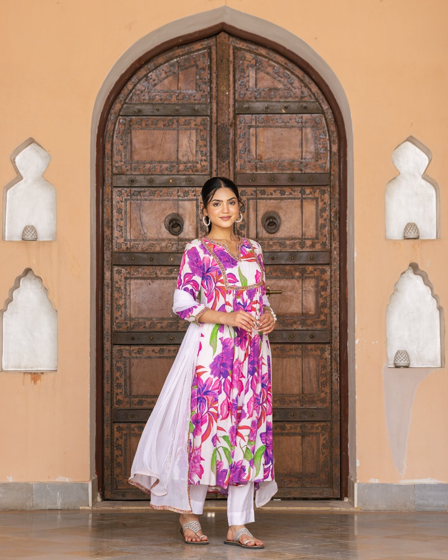 White Aquarelle Floral Suit Set