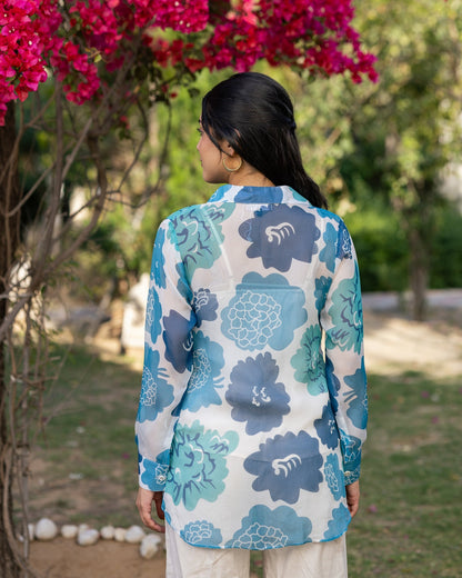 Blue Floral Organza Shirt