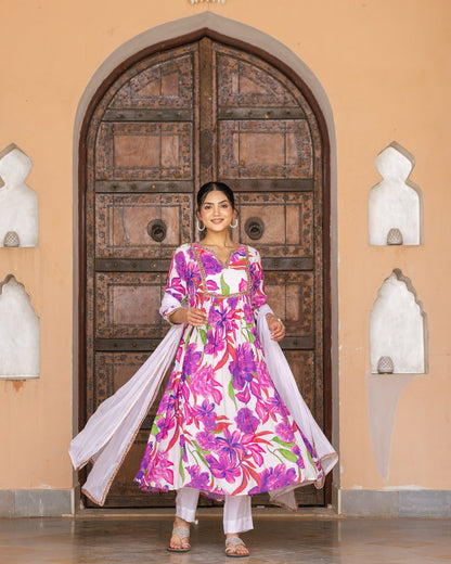 White Aquarelle Floral Suit Set
