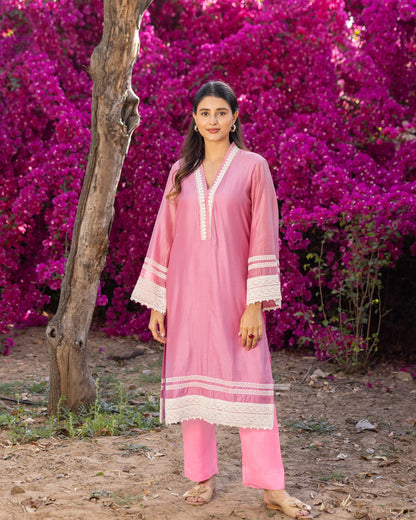 Dazzle Pink Lace Kurta Set