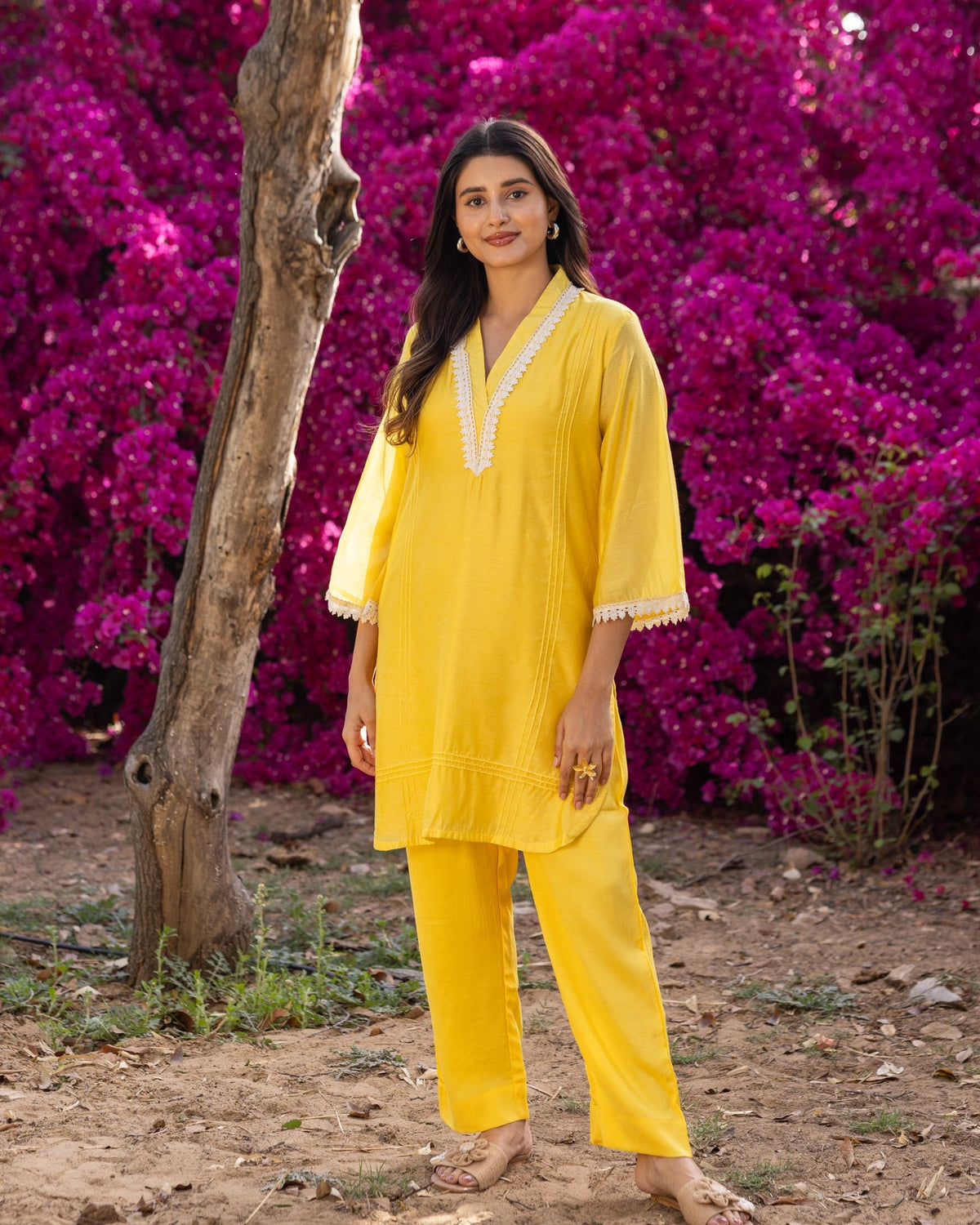 Yellow Chanderi Kurta Set