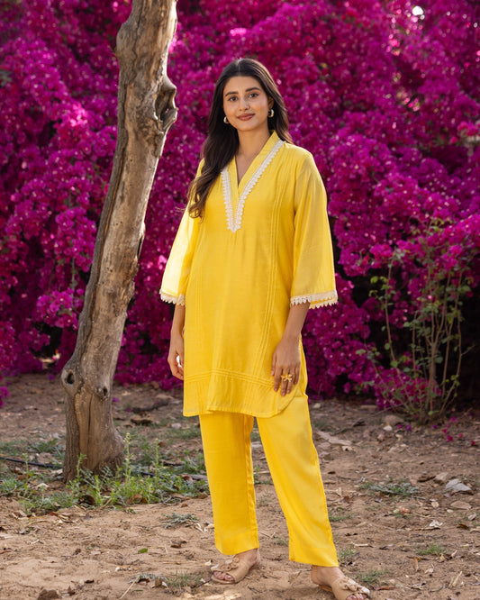 Yellow Chanderi Kurta Set