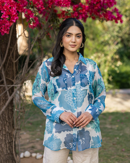 Blue Floral Organza Shirt