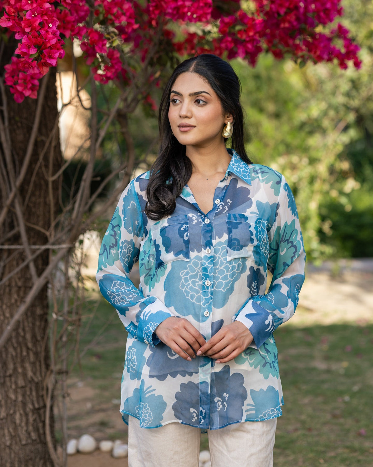 Blue Floral Organza Shirt
