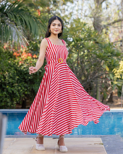 Red Bold Striped Dress